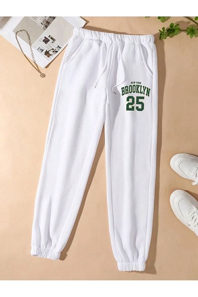 Mythologie 25 Brooklyn Sweatpants Jogger - Λευκό εμπριμέ λαστιχένιο πόδι ψηλόμεσο χειμώνα