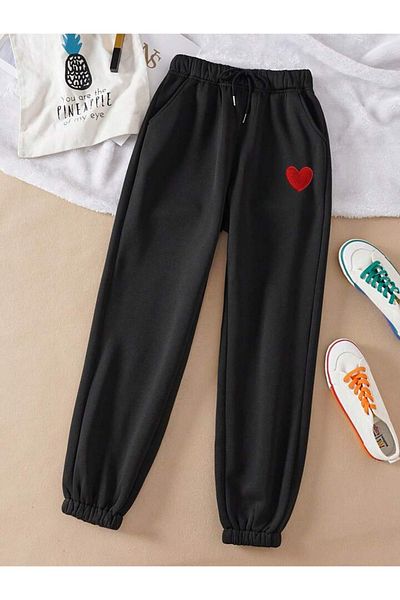 Mythologie Mini Heart Logo Sweatpants Jogger - Μαύρο εμπριμέ λαστιχένιο πόδι ψηλόμεσο χειμώνα