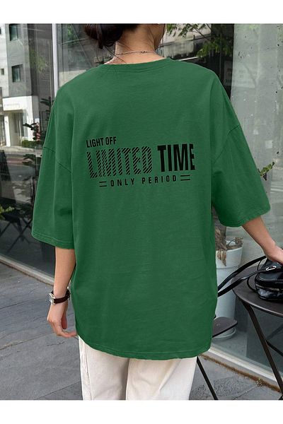 Mythologie T-Shirt Light Time - Nefti Green Printed Oversize Crew Neck Κοντό μανίκι