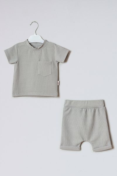 ADABEBEK Waffle Patterned 100% Cotton Shorts Set - Top and Bottom Set