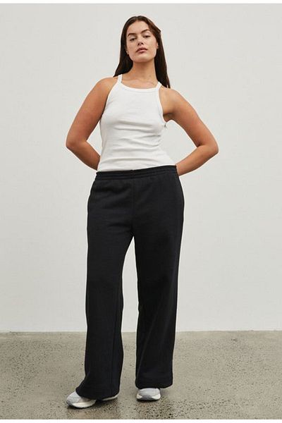 Mythologie Flare Leg Basic Straight Sweatpants Jogger - Μαύρο γυναικείο φαρδύ ψηλόμεσο χειμώνα