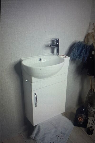 Turkuaz Banyo Ve Tuvalet Mini Köşe Lavabo 28*45 Cm (BANYO DOLABI DAHİL)