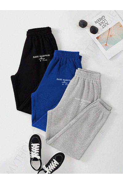 Mythologie 3-Pece East Hampton Printed Jogger Sweatpants - Black Sax Blue Grey Rubber Leg High Waist Summer