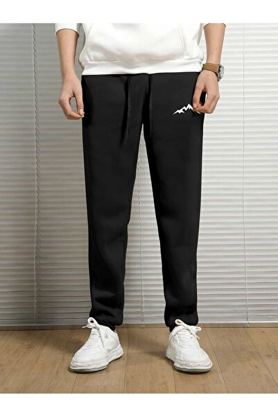 Mythologie Φούτερ Mountain Silhouette Jogger - Μαύρο εμπριμέ λαστιχένιο πόδι με ψηλή μέση