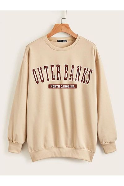 MODARİCH Φούτερ Outer Banks - Μπεζ εμπριμέ Oversize Crew Neck