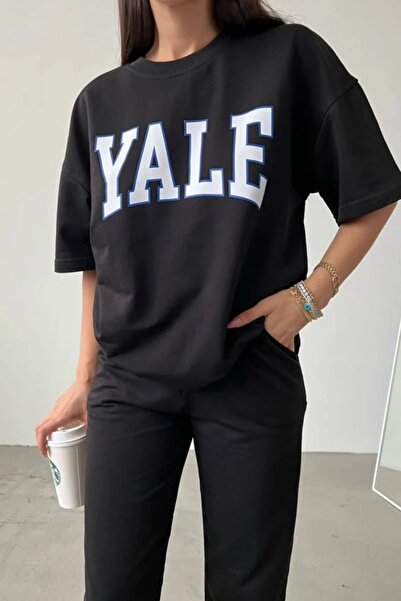 Mythologie Yale T-shirt Sweatpants Jogger - Σετ φόρμας με μαύρη στάμπα Oversize Crew Neck