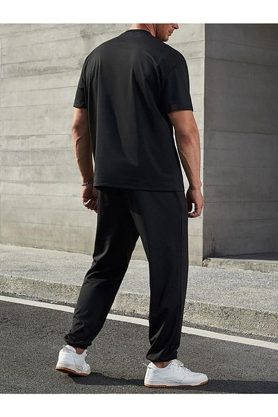 Mythologie Suddenly Sweatpants and T-shirt - Black Jogger T-Shirt Bottom Top Tracksuit Set Oversize Crew Neck