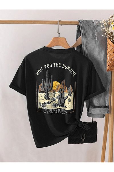 Mythologie Sunshine Arizona T-Shirt - Μαύρο εμπριμέ κοντό μανίκι με λαιμόκοψη