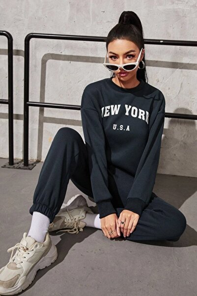 Mythologie Σετ φόρμας New York Usa - Φούτερ Jogger με μαύρη στάμπα από καουτσούκ