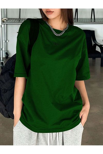 Mythologie Yep T-Shirt - Nefti Green Printed Oversize Crew Neck με κοντό μανίκι
