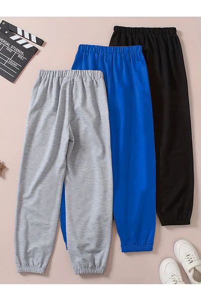 Mythologie 3 Pack Kitties Printed Jogger Sweatpants - Γκρι Σαξ Μπλε Μαύρο Λαστιχένιο πόδι ψηλόμεσο καλοκαίρι