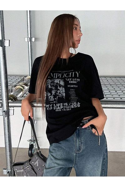 Mythologie Μπλουζάκι Simplicity - Μαύρο εμπριμέ κοντό μανίκι με λαιμόκοψη