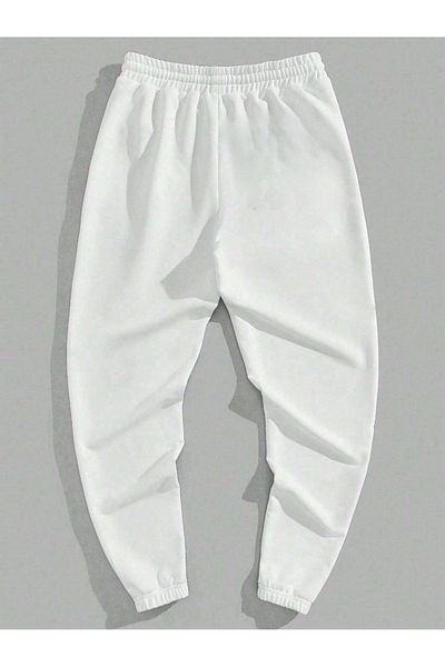 Mythologie Shark Track Pants Jogger - Λευκό εμπριμέ λαστιχένιο πόδι ψηλόμεσο χειμώνα
