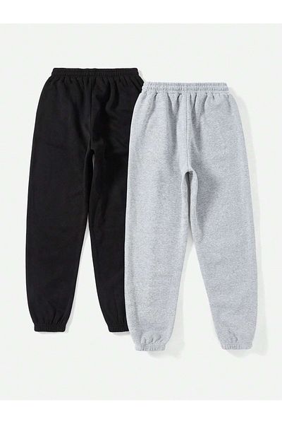Mythologie 2 Πακέτα California Colorful Sweatpants Jogger - Μαύρο γκρι εμπριμέ ψηλόμεσο καλοκαιρινό λαστιχένιο πόδι