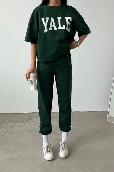Mythologie Yale T-shirt Sweatpants Jogger - Nefti Green printed αθλητική φόρμα Oversize Crew Neck