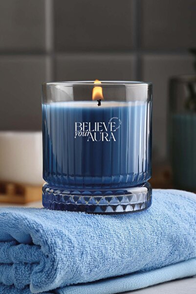Believe Your Aura Sandal Ağacı Kokulu Mum - %100 Doğal Soya Mumu Kristal Bard...