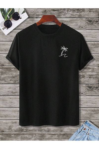 Mythologie Tricou Palm Wave - Mânecă scurtă cu mânecă scurtă supradimensionată cu imprimeu negru