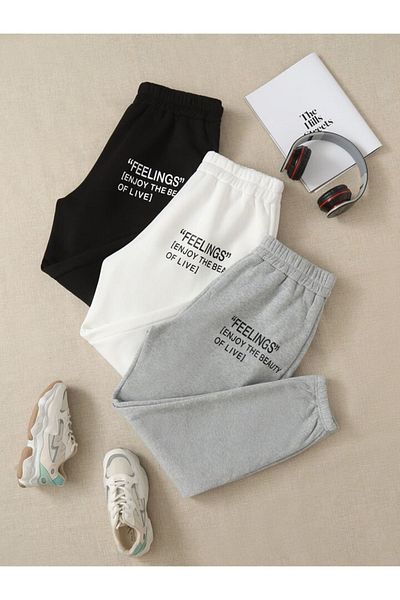 Mythologie 3 Pack Feelings Sweatpants Jogger - Μαύρο και άσπρο γκρι εμπριμέ λαστιχένιο πόδι ψηλόμεσο καλοκαίρι