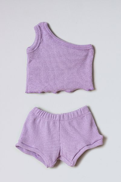 ADABEBEK Single Sleeve Baby Crop Top and Shorts Set