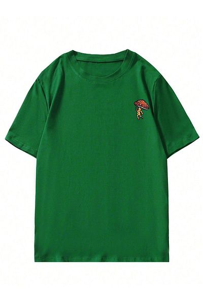 Mythologie Μπλουζάκι Unisex Mushroom World - Nefti Green Printed Oversize Crew Neck Κοντό μανίκι