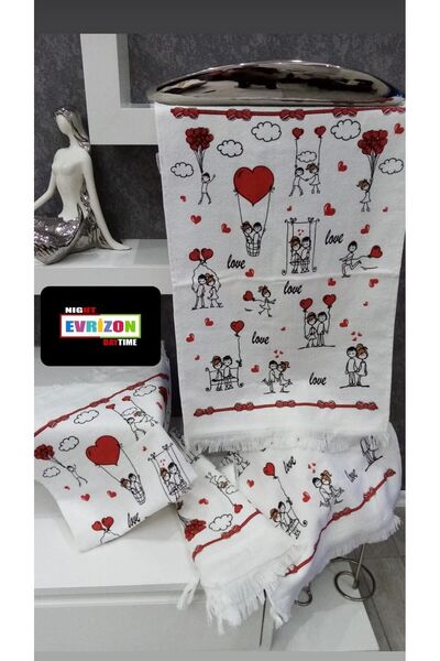 EVRİZON 40x60 Рушник з друкованим весільним мотивом, 2 шт.