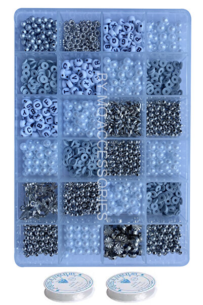 By MO Accessories 24 Bölmeli Kutuda  Beyaz Gümüş Renk Boncuklar Fimo Harf Fig...