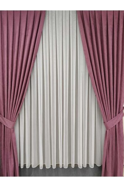 Pakar Gül Kurusu Pileli Kadifemsi Fon Perde Yüksek Kalite Çift Kanat