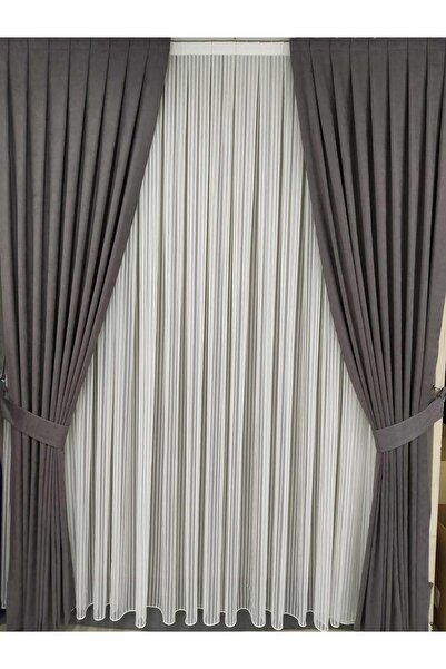 Pakar Füme Pileli Kadifemsi Fon Perde Yüksek Kalite Çift Kanat