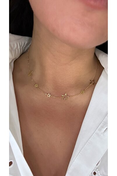 İlayda illys Gold Küçük Büyük Yıldız Figürlü İnce Çelik Kolye