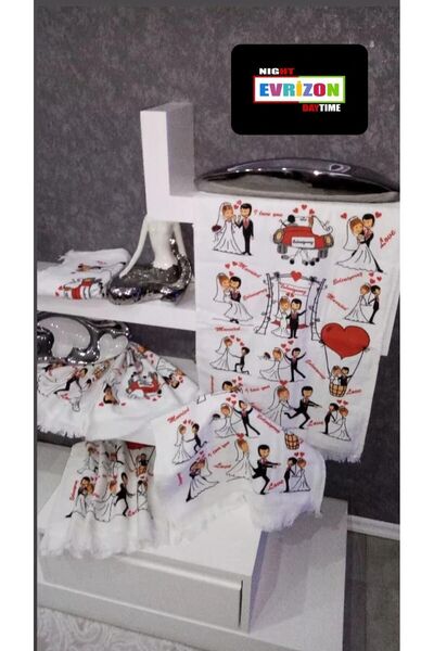 EVRİZON 40x60 Рушник з друкованим весільним мотивом, 2 шт.