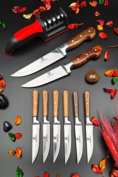 SWENCRAFT 9 Parça Sürmene Mutfak Et Ekmek Kurban Sebze Meyve Bıçağı Çeyiz Seti Ve Bileme Aparatı