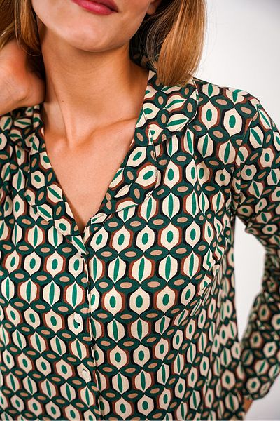 Butik Soft Textured and Patterned Green Long Sleeve Cotton Women's Bottom Top Pajamas Set