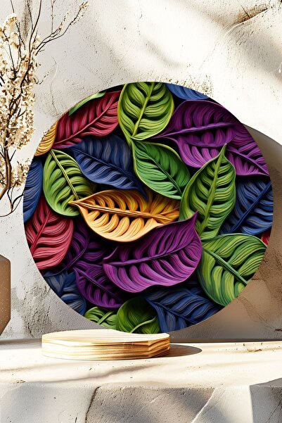 Nod Decor de perete modern cu frunze colorate, pictură rotundă din lemn MDF, casă, sufragerie, ornament decorativ de birou
