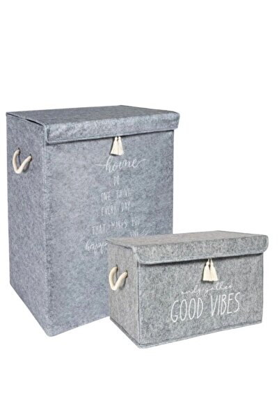 ARALAR HOME 1 coș de rufe murdar cu capac din pâslă 1 mini cutie de depozitar...