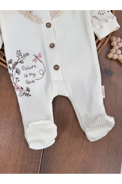 Bolly Baby Laced Floral Patterned Jumpsuit for Baby Girl - Buttoned Front Camisole