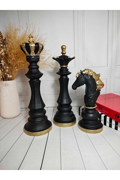 Genel Markalar Şah Vezir At Altın&siyah Satranç Takımı(3'lü) Biblo (urun Ölçü...