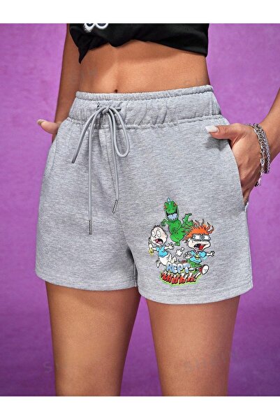 over head oh شورت نسائي بطبعة رمادية من Reptah