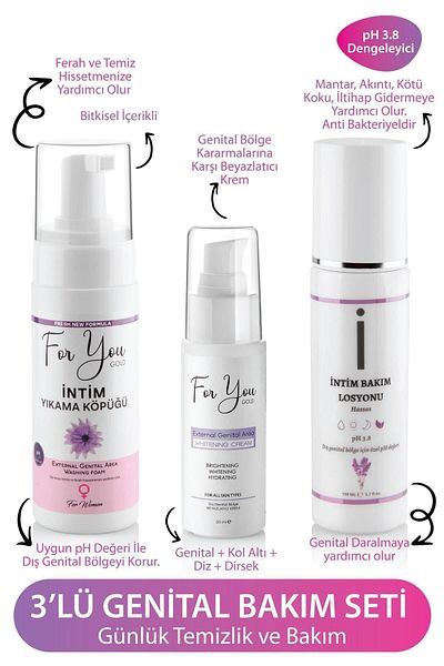 For You Gold Genital Cleansing Foam & Whitening Cream 50 ml & Genital Care Lotion