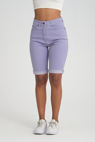 Era Lisa Duble Paça Yüksek Bel Full Likralı Kadın Kot Şort