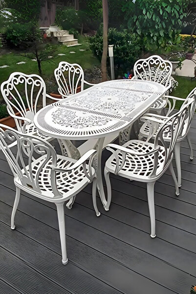 Ceritti Ferforje Görünümlü, Dış Mekan Kullanımına Uygun, 6 Kişilik Plastik Ma...