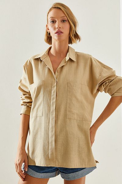 Bianco Lucci Women's Linen Shirt - Double Pocket, Model 8157 60251456