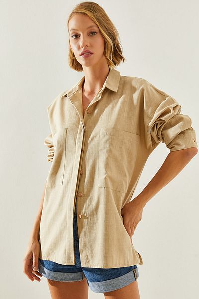 Bianco Lucci Women's Linen Shirt - Double Pocket, Model 8157 60251456