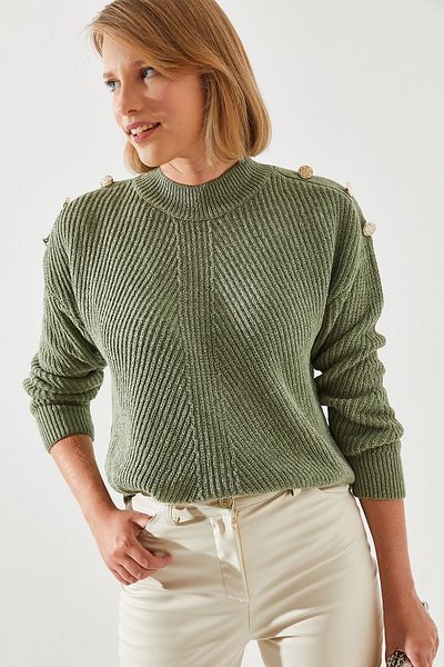 Bianco Lucci Women's Knitwear Sweater with ShoulDer Buttons - Thessaloniki Knit 20246210