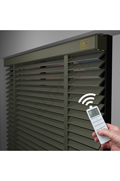 JaluziByEuro216 MOTORLU Kurdeleli Orijinal 50 mm Ahşap Jaluzi Perde TAŞ Renk