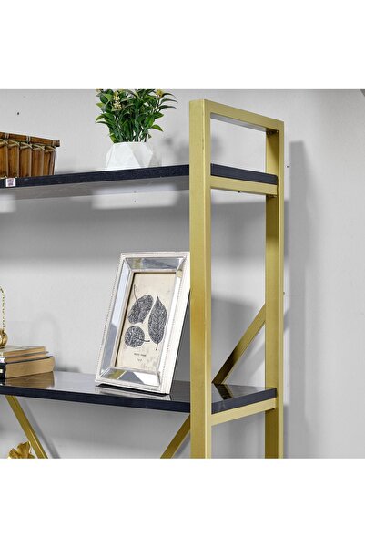 UmkaHome GOLD Metal Kitaplık 5 Raflı Siyah Mermer Desenli Altın Kitaplık