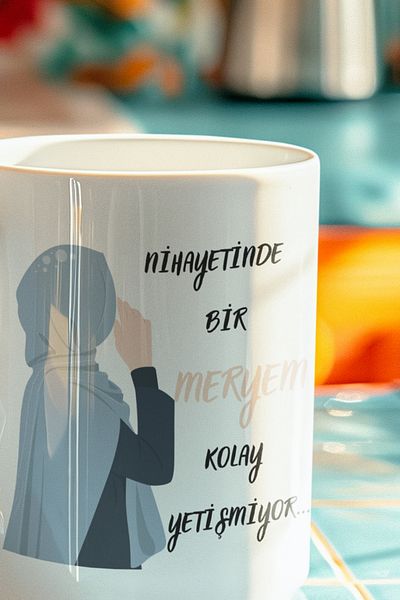 qoeuyl boutique Fun WhitE Mug with PrintEd Hijab for Girl - CustomizablE
