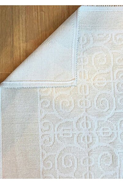 Özlü Home Patiska Yıkanabilir Kaymaz Dekoratif Spiral Desen Pamuk Bukle Kilim