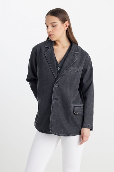 Lee Übergroße, locker sitzende, anthrazitfarbene Jeansjacke aus 100 % Baumwolle