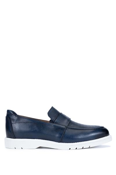 Tamer Tanca Navy Blue Genuine Leather Men's Loafer Shoes