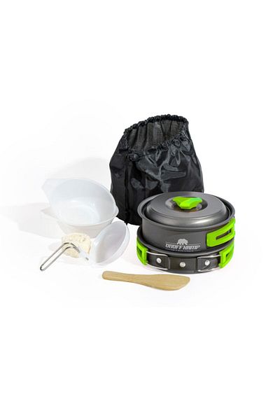 ON OFF KAMP Green Single Person Camping Cookware and Pan Set - 8 Pieces